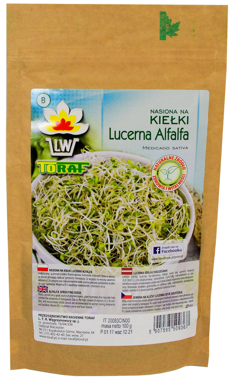 Lucerna nasiona na kiełki w dużym opakowaniu 100g opakowanie ekologiczne
